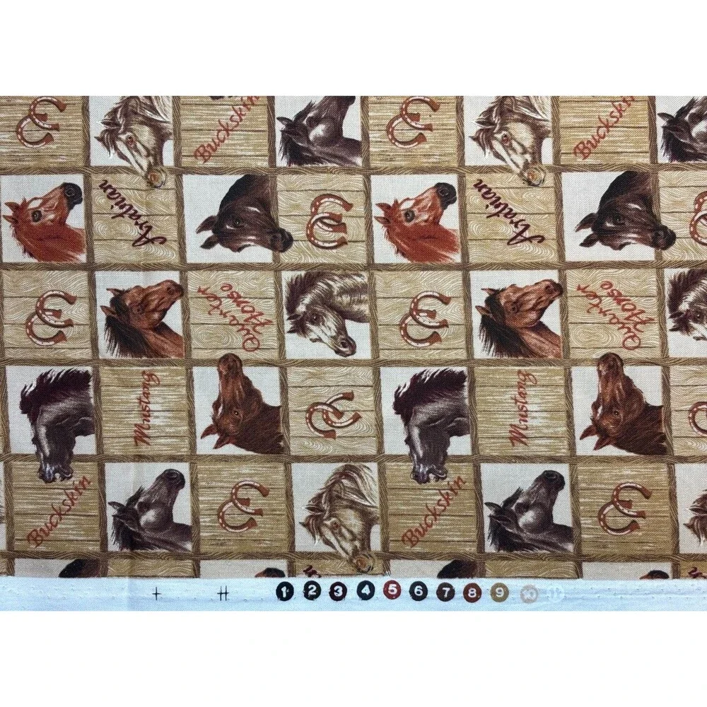 Vintage Fabric Innovations Way Out West Horse Cotton Fabric 29.5